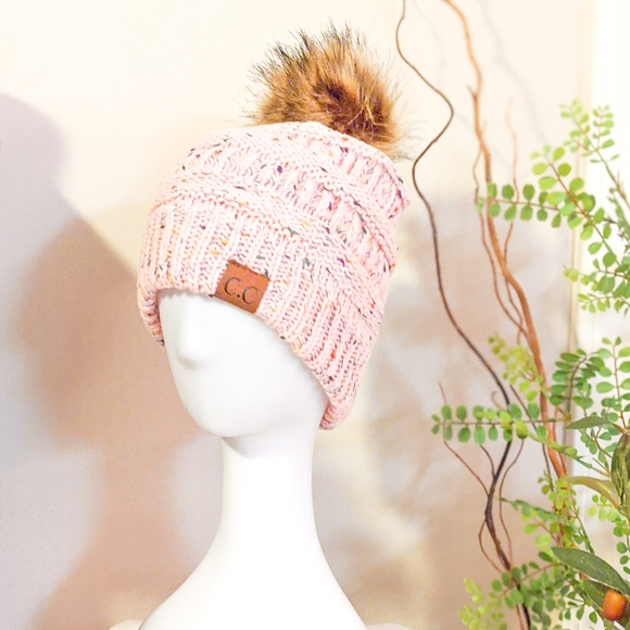 New C.C. Beanie Brand New with Vegan Fur Top - Picture 2 of 3